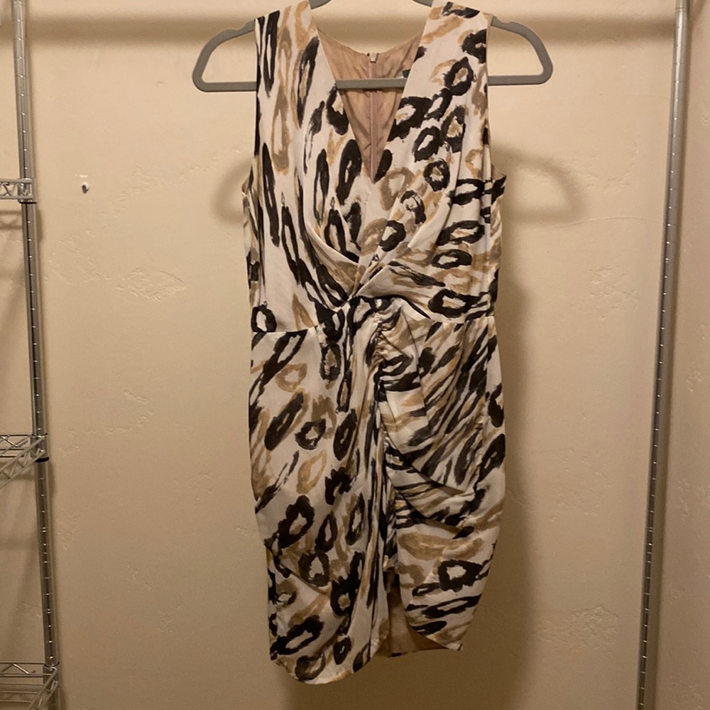 myne leopard silk ruched mini dress